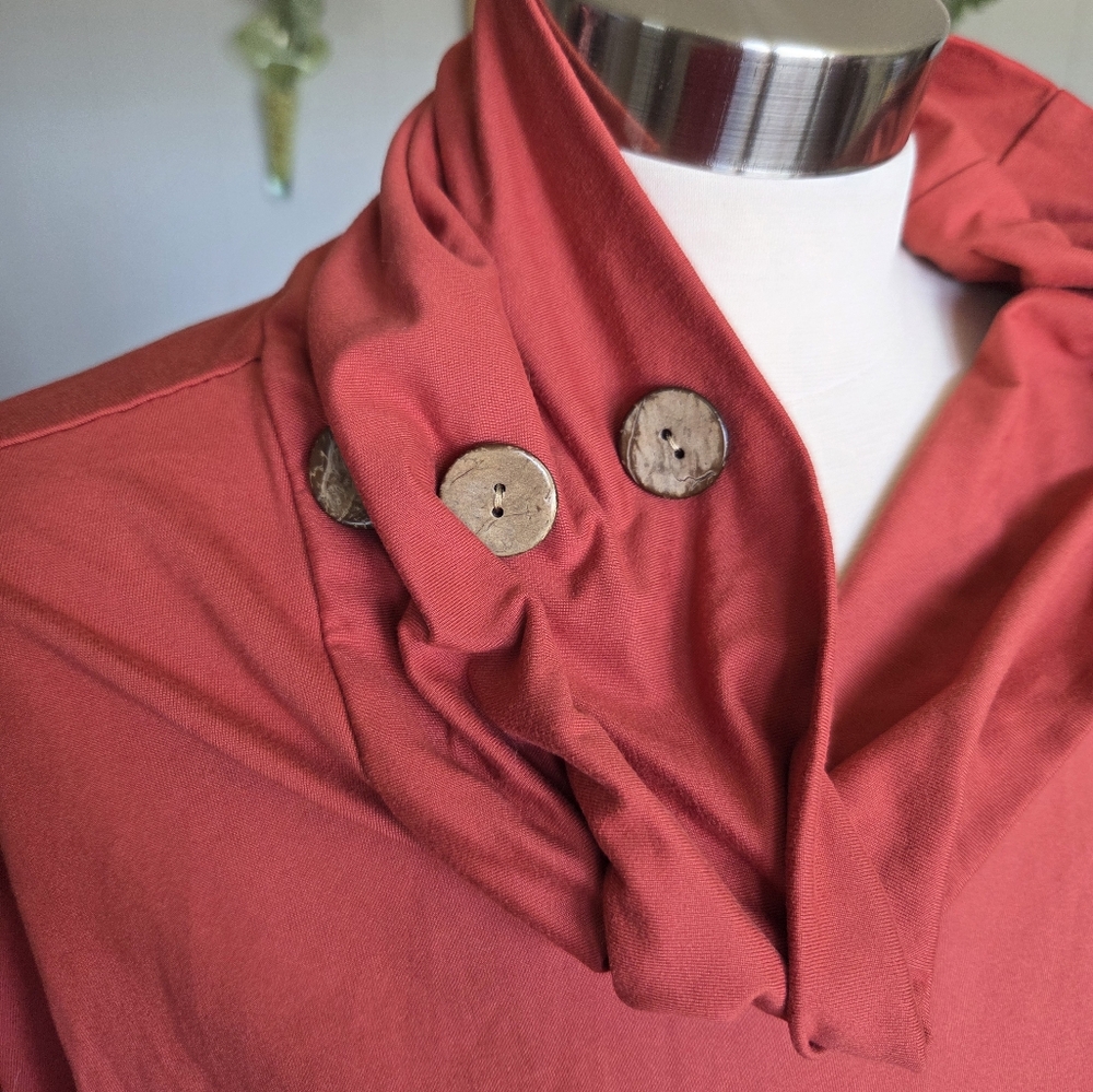 Coral Cowl Neck Tunic with Button Accents - Picture 3 of 7